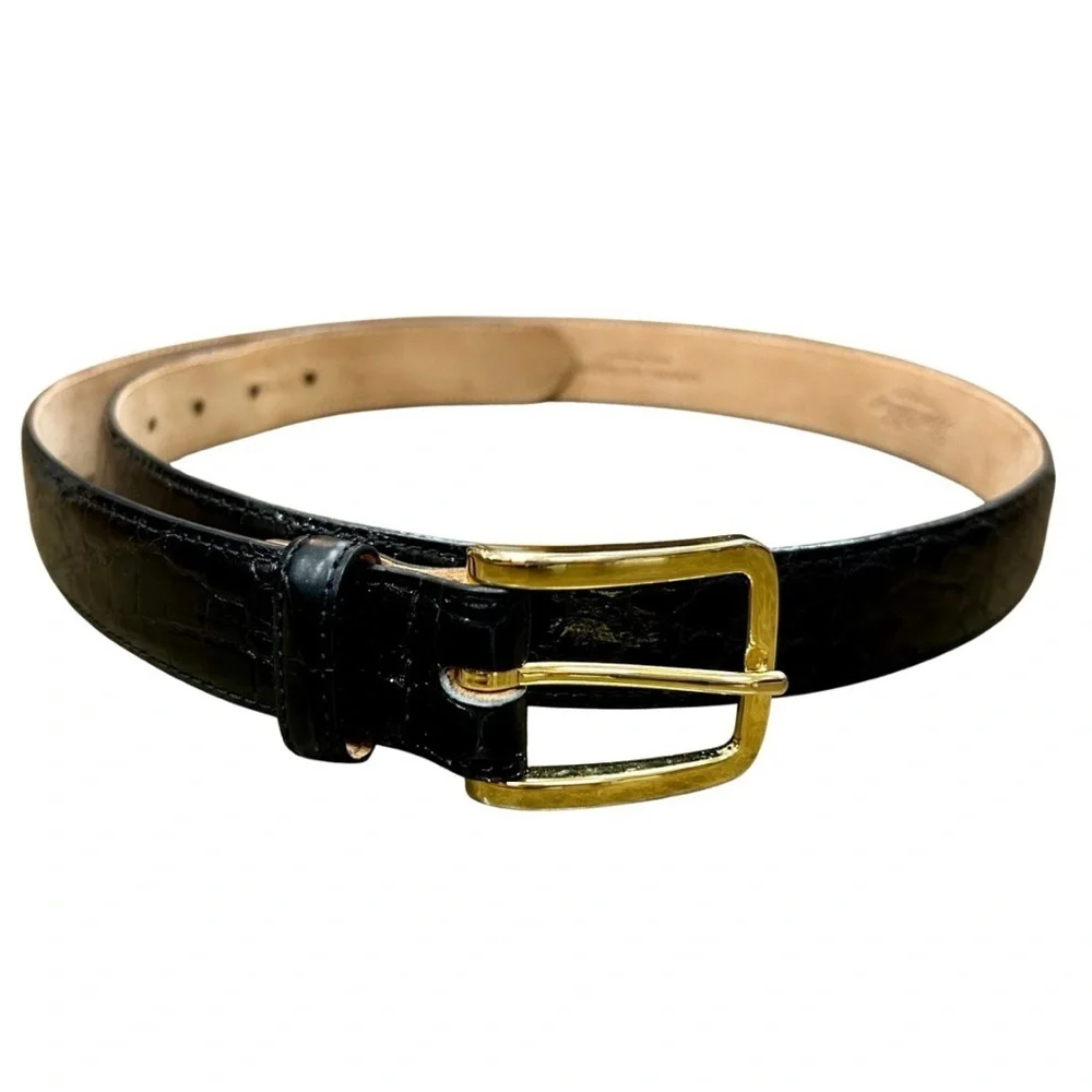 Ben Silver Charleston Genuine Alligator Leather Belt Black